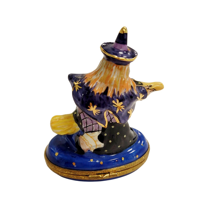 Witch on Broom Figurine for Halloween Decor Porcelain Limoges halloween French Trinket Box