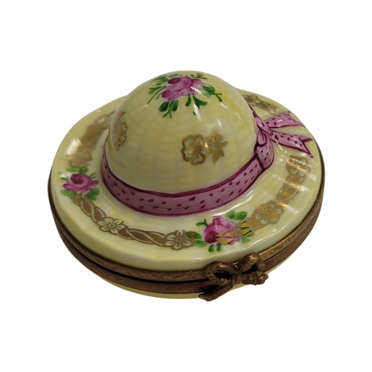 Luxurious Yellow Hat with Rabbit inside Limoges Box — Limoges