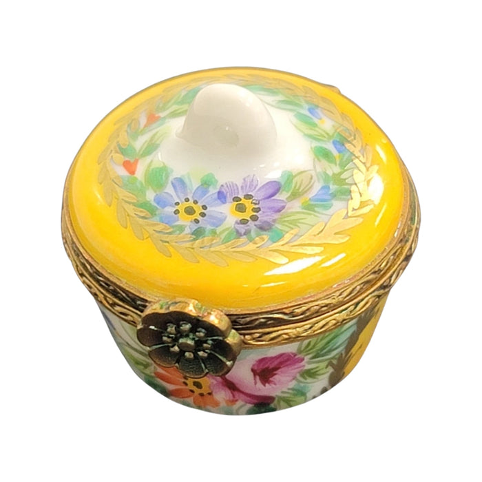 Yellow Crown Floral Limoges Box for Discerning Collectors Porcelain Limoges round French Trinket Box
