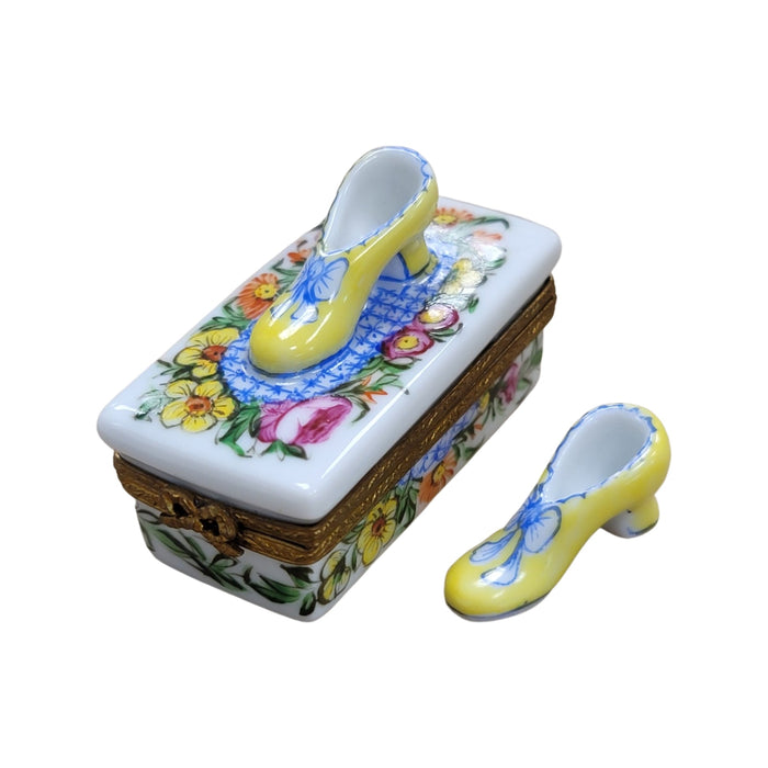 Yellow Floral Shoe Limoges Box for Collectors Porcelain Limoges shoes fashion figurine LIMOGES BOXES French Trinket Box