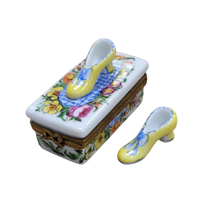 Yellow Floral Shoe Limoges Box for Collectors Porcelain Limoges shoes fashion figurine LIMOGES BOXES French Trinket Box