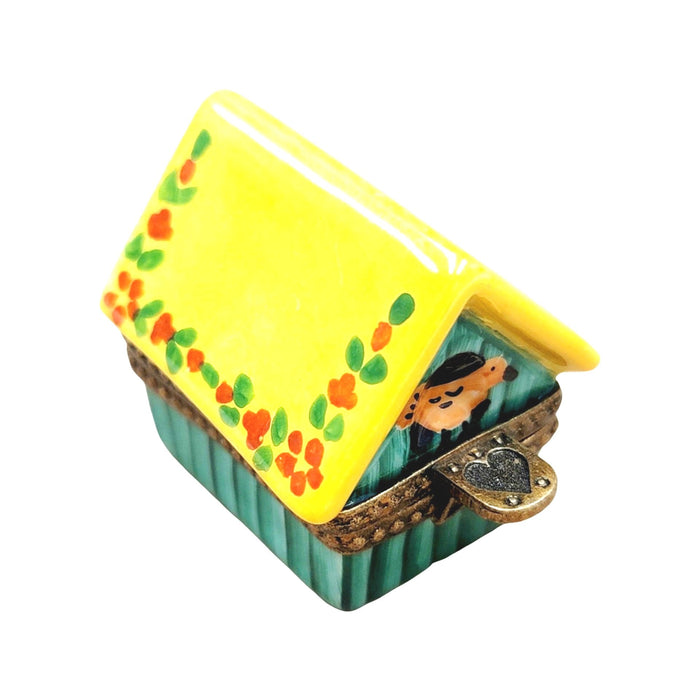 Yellow Green Bird House-Limoges Box birds garden-CH6D175
