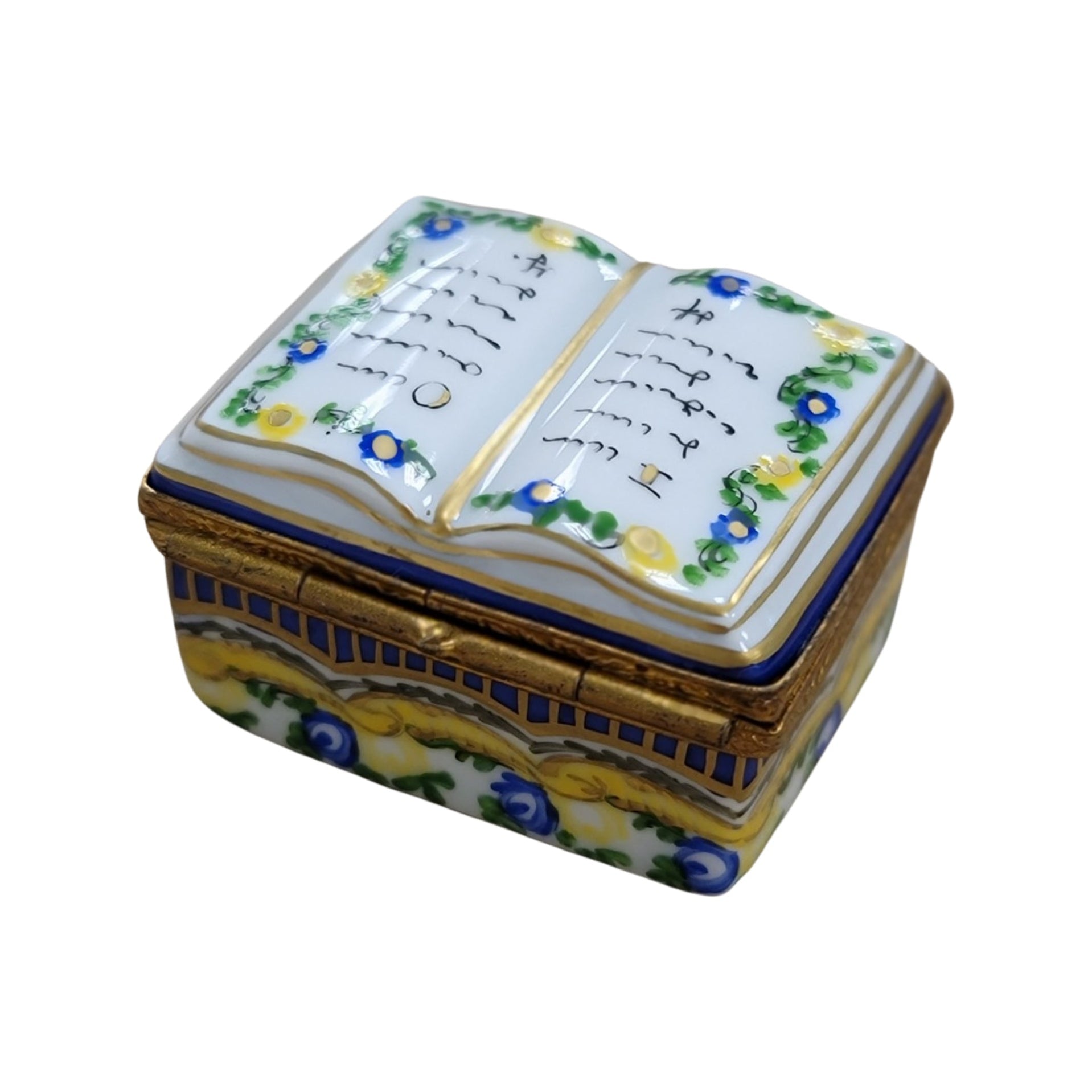 Yellow Light Blue Limoges Book Box – Hand-Painted French Porcelain