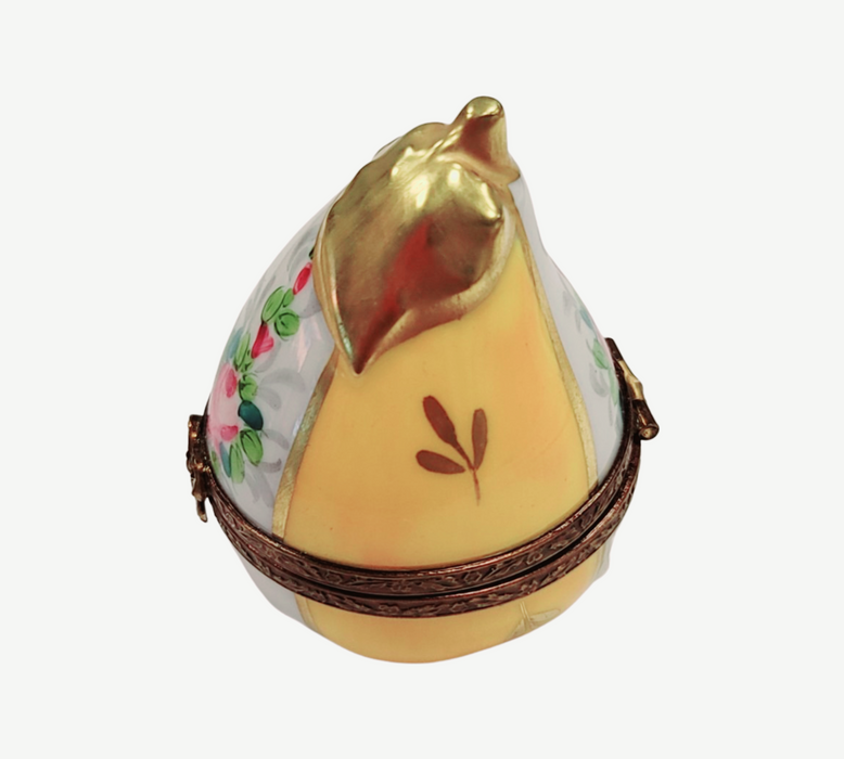 Yellow Pear Floral Limoges Box for Collectors Porcelain Limoges fruit French Trinket Box