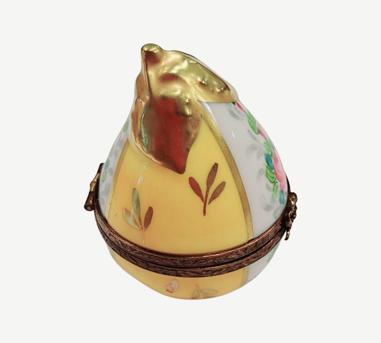 Yellow Pear Floral Limoges Box for Collectors Porcelain Limoges fruit French Trinket Box