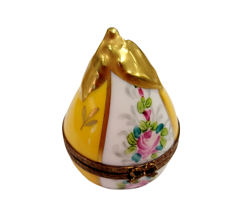 Yellow Pear Floral Limoges Box for Collectors Porcelain Limoges fruit French Trinket Box