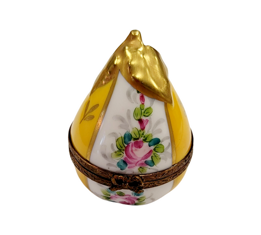 Yellow Pear Floral Limoges Box for Collectors Porcelain Limoges fruit French Trinket Box