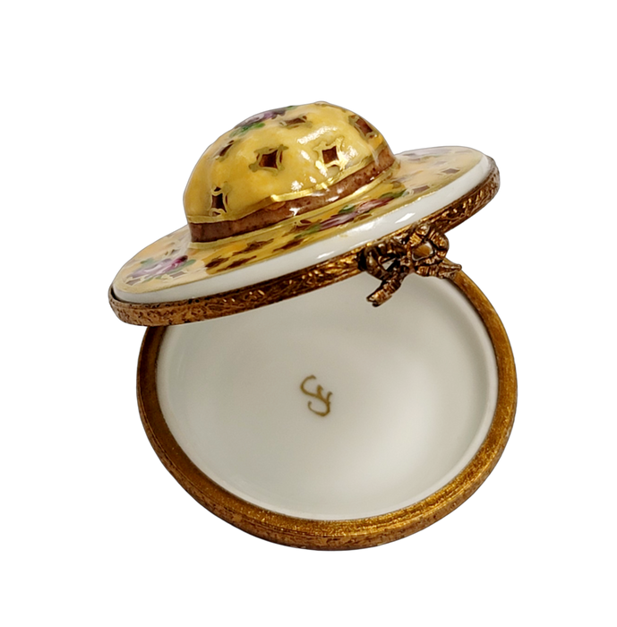 Yellow Roses Hat Limoges Box for Elegant Decor Porcelain Limoges shoe figurine LIMOGES BOXES French Trinket Box
