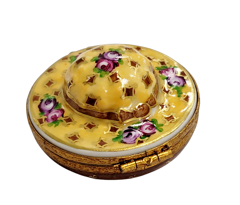 Yellow Roses Hat Limoges Box for Elegant Decor Porcelain Limoges shoe figurine LIMOGES BOXES French Trinket Box