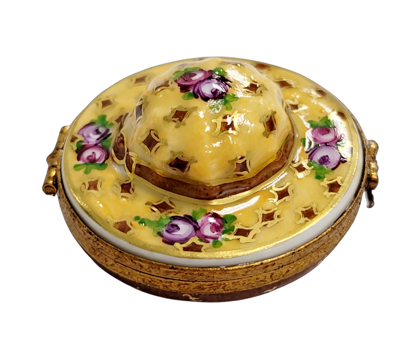 Yellow Roses Hat Limoges Box for Elegant Decor Porcelain Limoges shoe figurine LIMOGES BOXES French Trinket Box