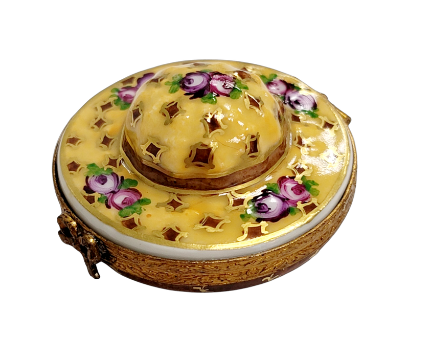 Yellow Roses Hat Limoges Box for Elegant Decor Porcelain Limoges shoe figurine LIMOGES BOXES French Trinket Box
