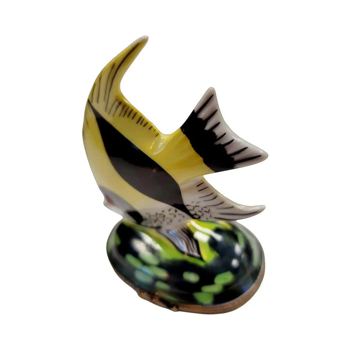 Hand-painted Yellow Tropical Fish Limoges box, French artistry for lovers of fine art