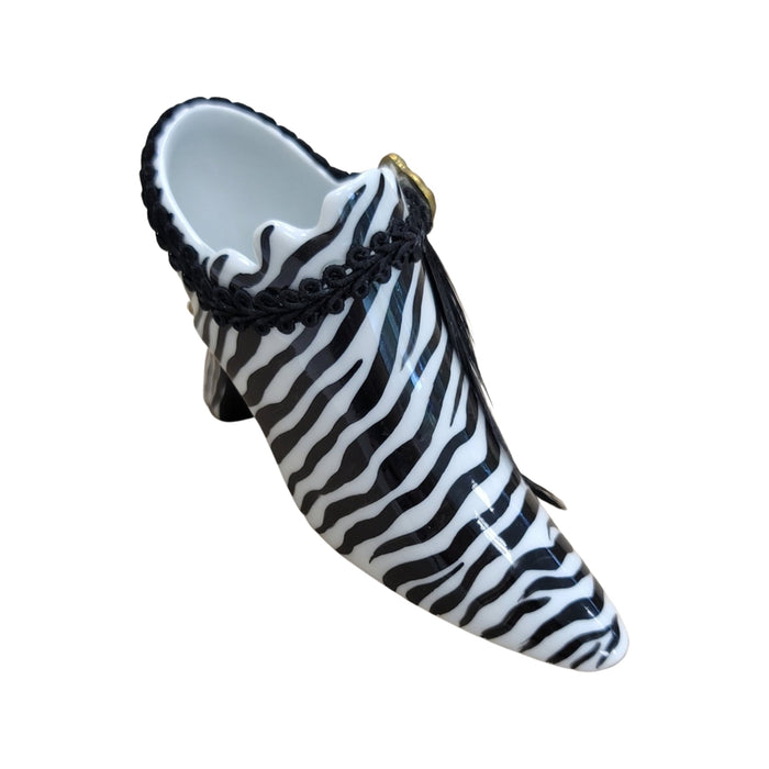 Zebra Print Shoe Elegance for Fashion Lovers Porcelain Limoges shoe figurine French Trinket Box
