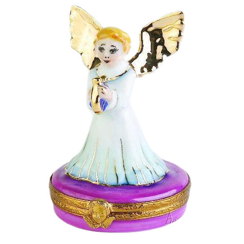 Gold Angel w Harp Limoges Box Figurine - Limoges Box Boutique