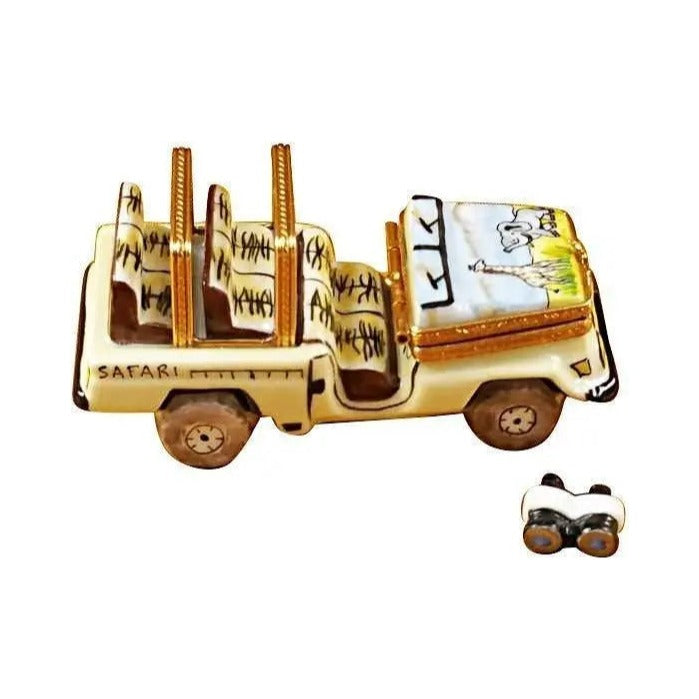 Every brushstroke by hand on the Africa Safari Vehicle with Binoculars Limoges box from France