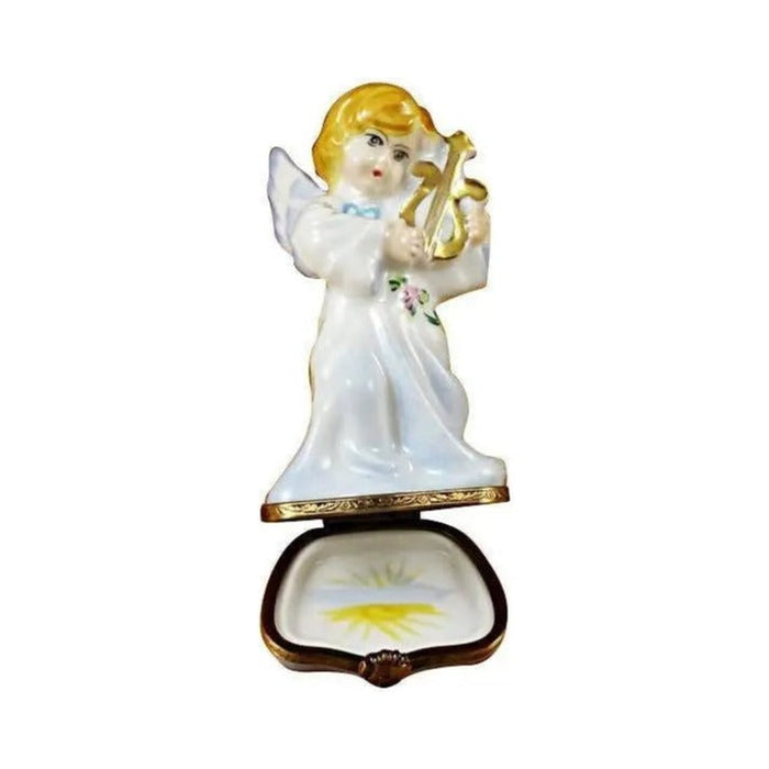 Artisan-painted Angel with Lyre Limoges box from France, a cherished collectible