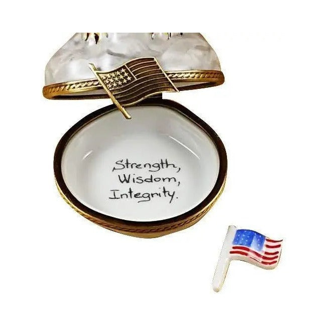 Treasured French collectible: Bald Eagle Removable American Flag for Patriotic Limoges box, painted by hand