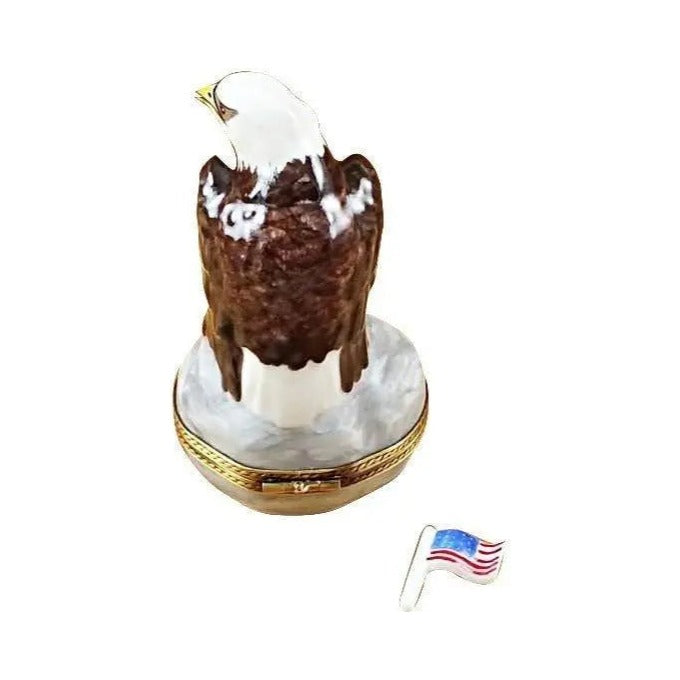 The painter's artistry shows on this Bald Eagle Removable American Flag for Patriotic Limoges box