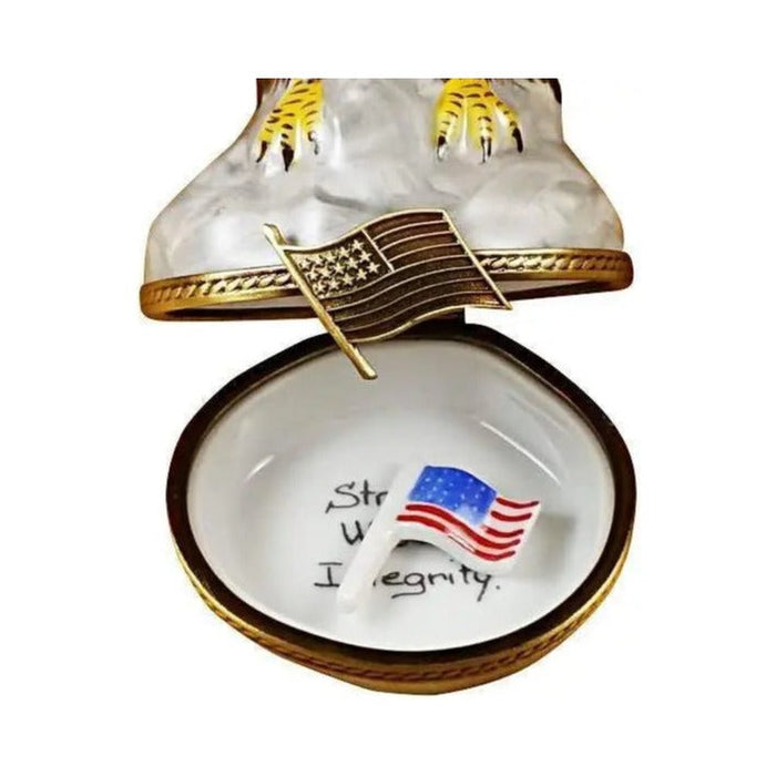 Artisan-painted Bald Eagle Removable American Flag for Patriotic Limoges box from France, a cherished collectible