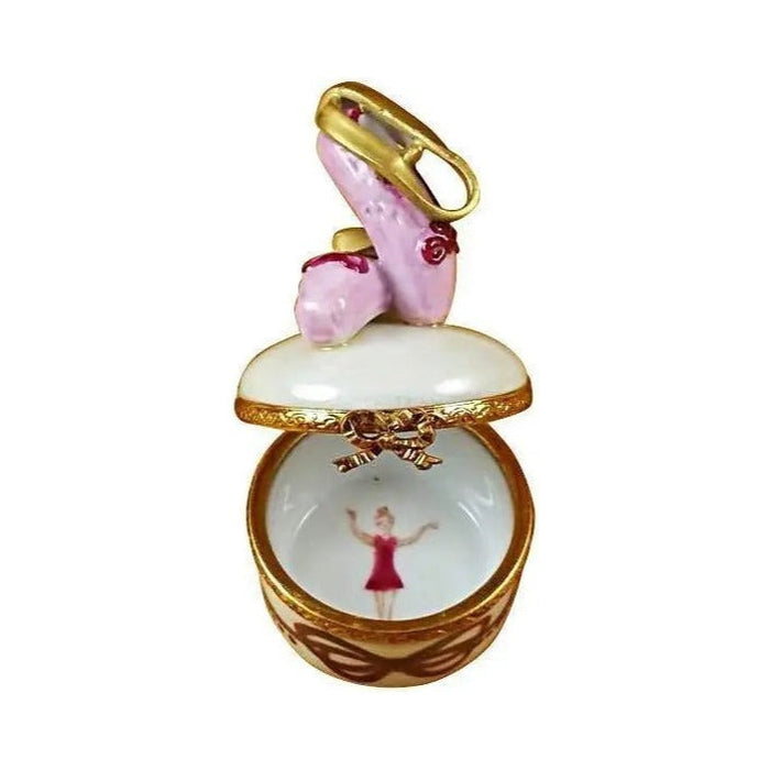 Every brushstroke by hand on the Ballet Shoes Round Limoges box from France