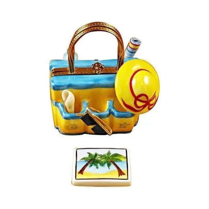 Limoges Boutique presents the Rochard Beach Tote with Hat & Accessories, a genuine Limoges box painted by hand in France