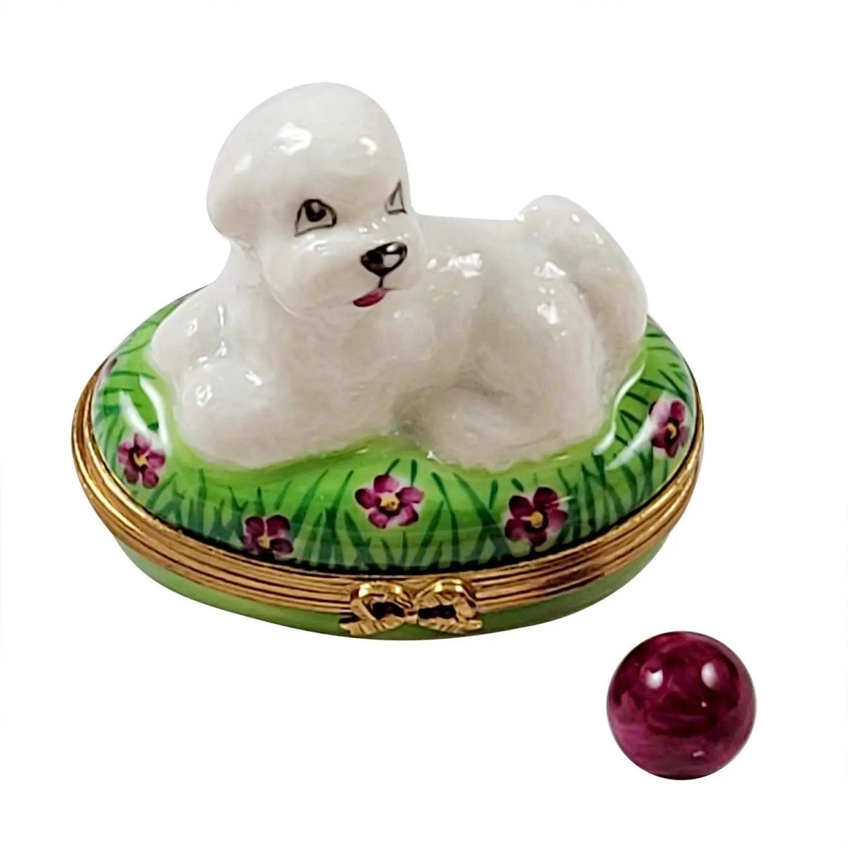 Bichon Frise Dog Lying Ball Limoges Box – Handcrafted France