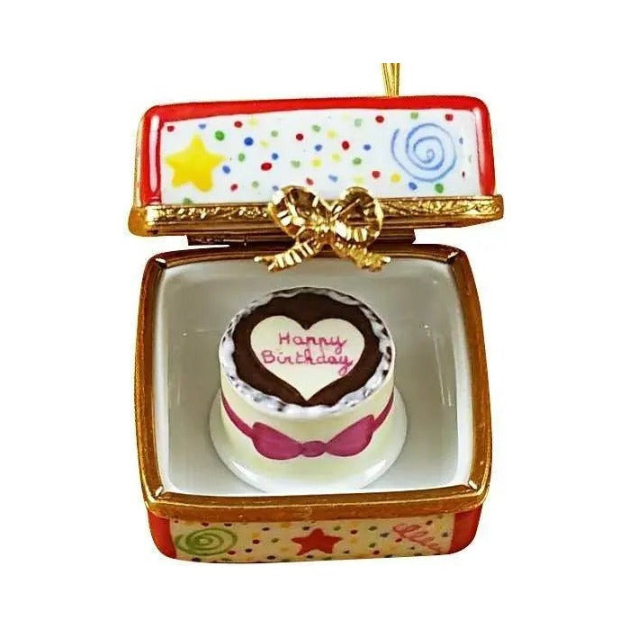 Birthday Cake with Balloons & Confetti Limoges box, an heirloom-quality piece for collectors
