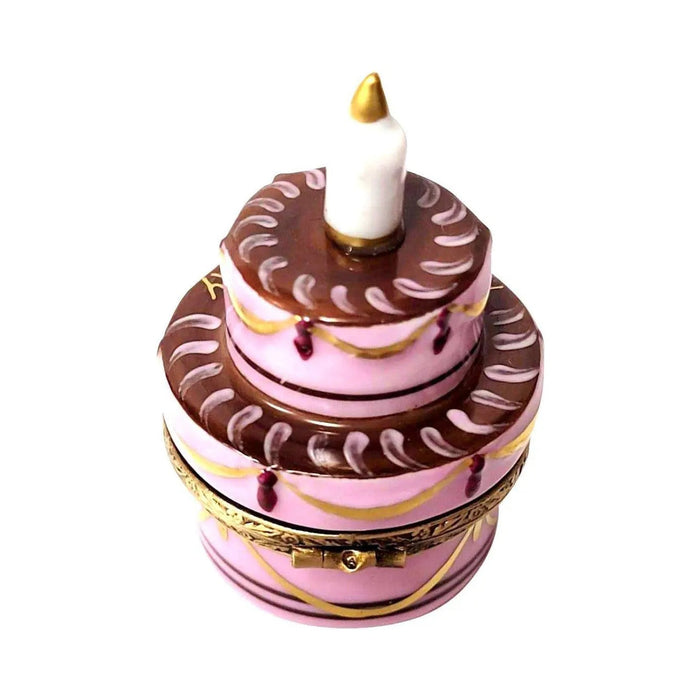 Birthday Cake with Candle Limoges porcelain painted by hand in Limoges, France, a gift to treasure