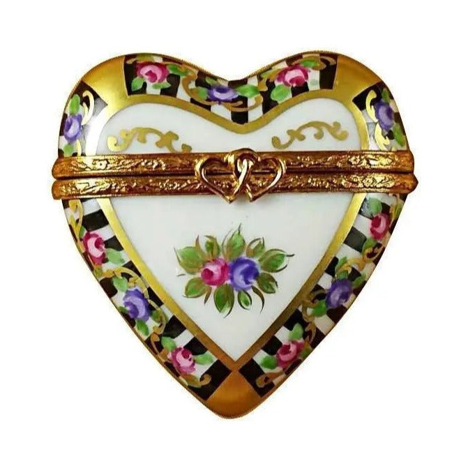 Authentic Rochard Black White Heart Lovebirds Limoges box, hand-painted in France, from Limoges Boutique