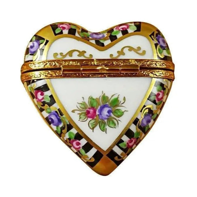 Fine art lovers will admire this Black White Heart Lovebirds Limoges box