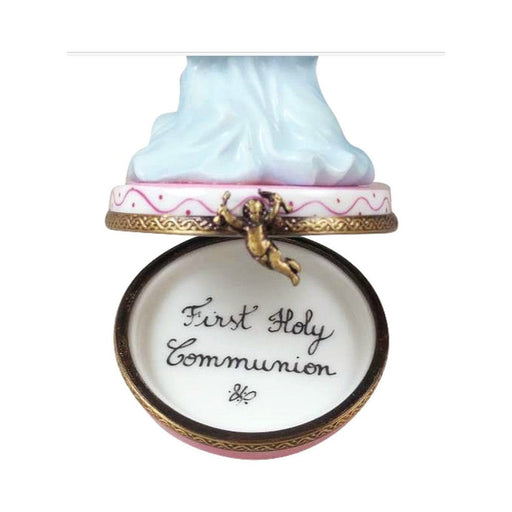 Fine French craftsmanship on the Blond Girl Praying Limoges box, painted by hand