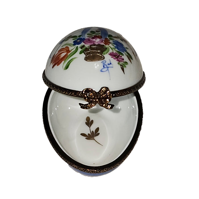 Blue Floral Egg Gift Porcelain Limoges Egg French Trinket Box