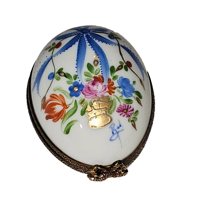Blue Floral Egg Gift Porcelain Limoges Egg French Trinket Box