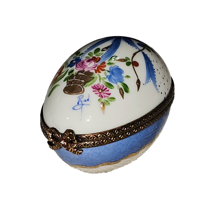 Blue Floral Egg Gift Porcelain Limoges Egg French Trinket Box