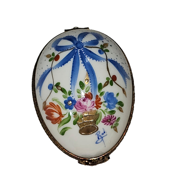 Blue Floral Egg Gift Porcelain Limoges Egg French Trinket Box