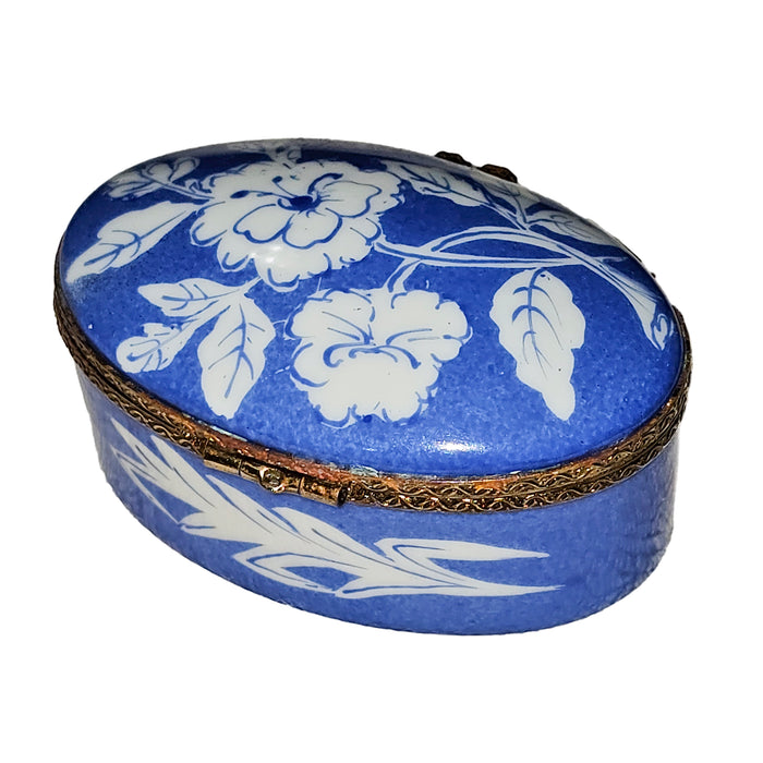 Blue Floral Elegance Box for Timeless Décor Porcelain Limoges Oval French Trinket Box