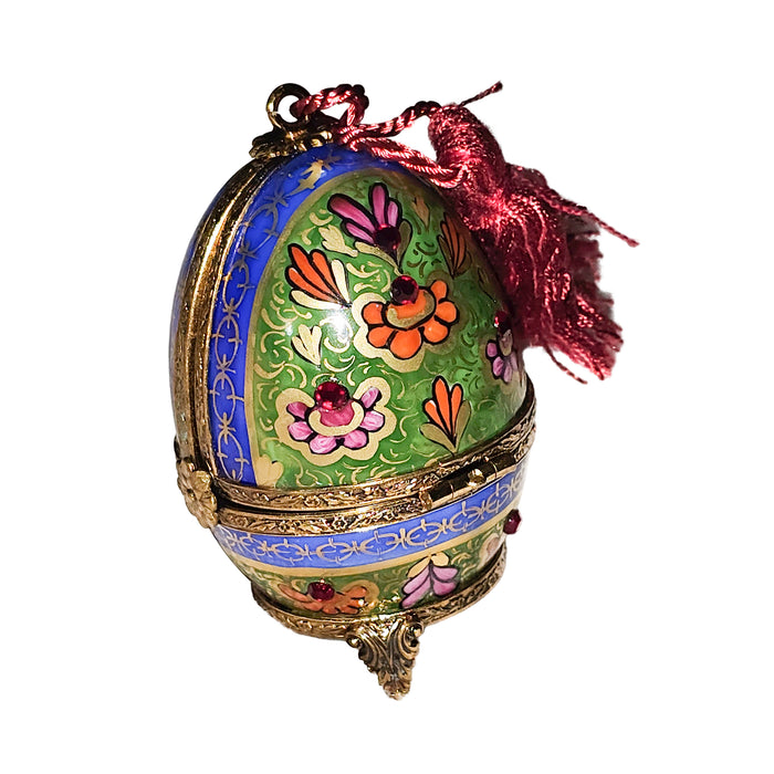 Blue Green Egg Box for Collectors Porcelain Limoges Egg perfume French Trinket Box
