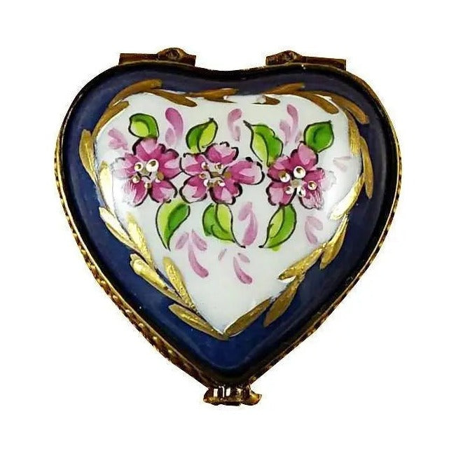 Blue Heart Roses on Blue Base by Rochard, an authentic French Limoges box from Limoges Boutique