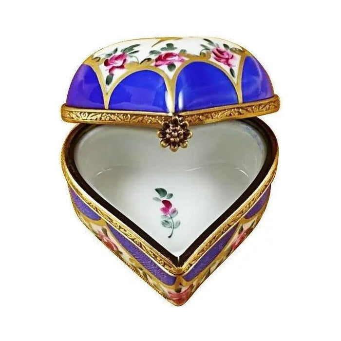 Fine art lovers will admire this Blue Heart with Flowers Limoges box