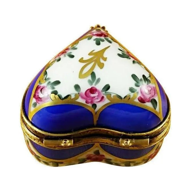 Blue Heart with Flowers Limoges box painted by hand in Limoges, France, a gift to treasure
