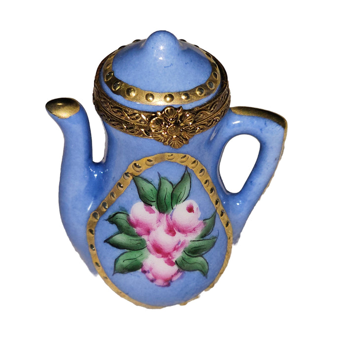 Blue Rose Teapot Treasure for Collectors Porcelain Limoges China Teapot French Trinket Box