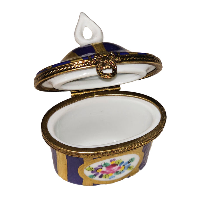 Blue Striped Limoges Box for Collectors Porcelain Limoges Shaped French Trinket Box