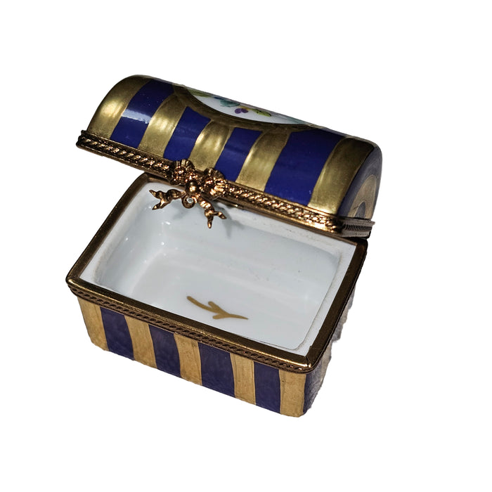 Blue Striped Box for Elegant Gifting Porcelain Limoges Square French Trinket Box