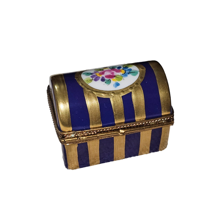 Blue Striped Box for Elegant Gifting Porcelain Limoges Square French Trinket Box
