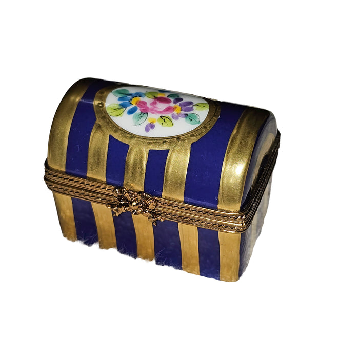 Blue Striped Box for Elegant Gifting Porcelain Limoges Square French Trinket Box