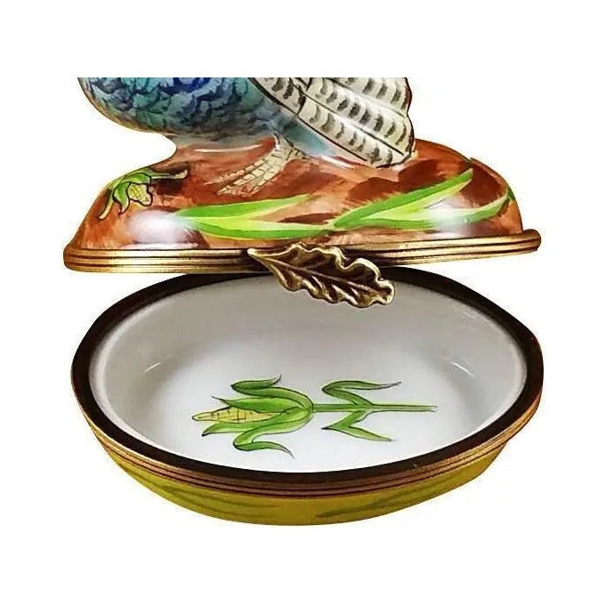 Gift idea for someone who loves France: Blue Turkey with Cornstalk Limoges box