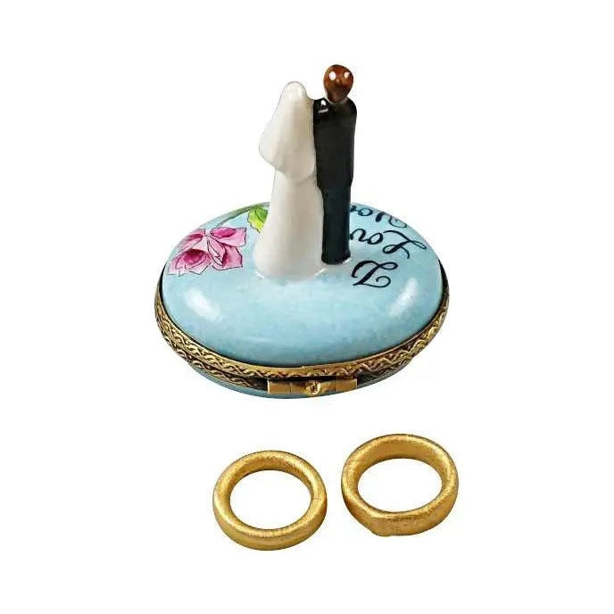 Bride and Groom with 2 Removable Rings Limoges box painted by hand in Limoges, France, a gift to treasure