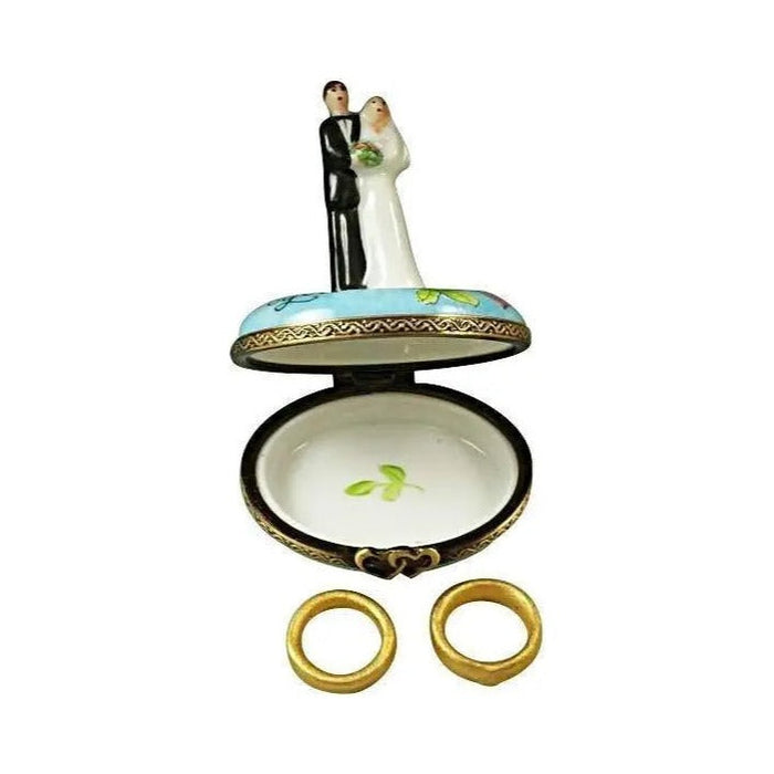 Collectible Bride and Groom with 2 Removable Rings Limoges box with artisan brushwork