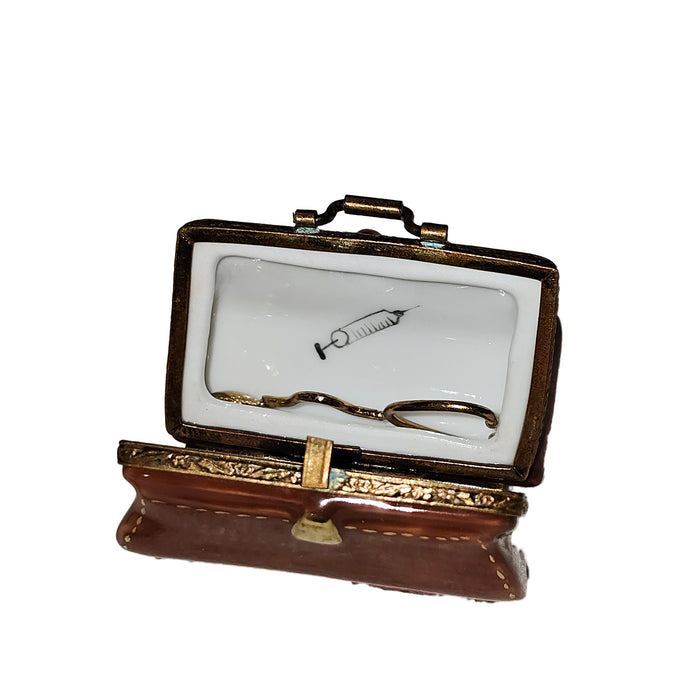 Brown Doctor Bag Limoges Box for Medical Professionals Porcelain Limoges Professional French Trinket Box