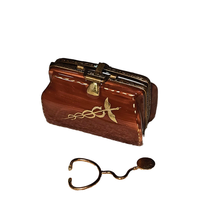 Brown Doctor Bag Limoges Box for Medical Professionals Porcelain Limoges Professional French Trinket Box